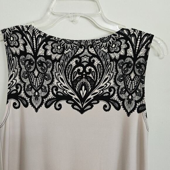 Joseph Ribkoff Beige Black Lace Print Sleeveless A Line Dress Size 8 - Picture 4 of 12